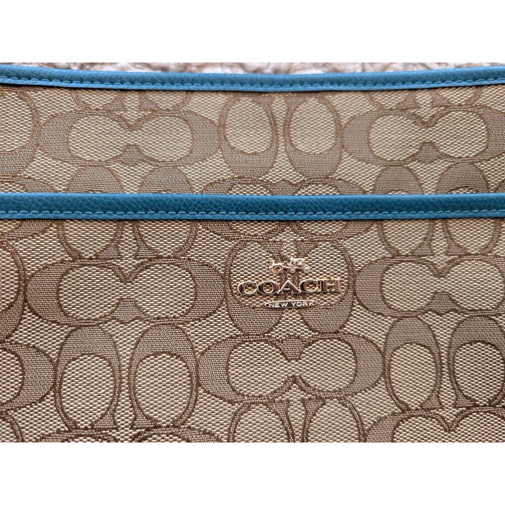 Coach File Crossbody Bag Signature Canvas Purse Brown Teal Adjustable Strap - Picture 2 of 10